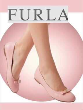 Furla Italy Pink Leather Ballet Flats Shoes W Bow Logo 38.5 W7.5 /Y5.5 MSRP $260